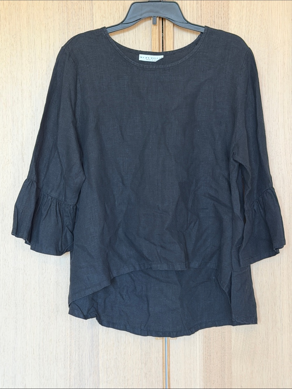Bryn Walker - Black Linen 3/4 Ruffle Sleeve Top